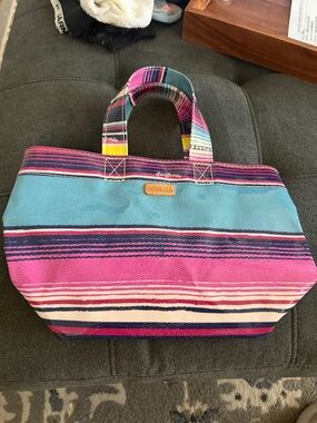 Consuela Multicolor Striped Canvas Tote Bag in Pink & Blue mini bag